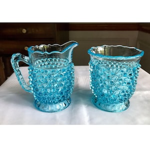 Blue Hobnail Creamer And Sugar Made By Fenton For L G Wright