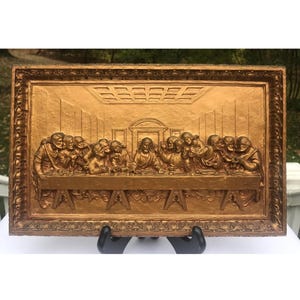 Vintage Da Vinci&#39;s The Last Supper Wall Plaque Mid Century 11 3/4&quot; x 7 1/4 &quot;
