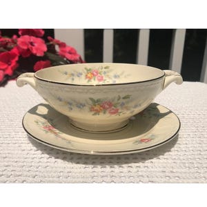 Cashmere  Homer Laughlin Cream Soup Dessert Handled Bowls With Under Plate Nice! 1950s Eggshell Georgian FOUR Sets Available