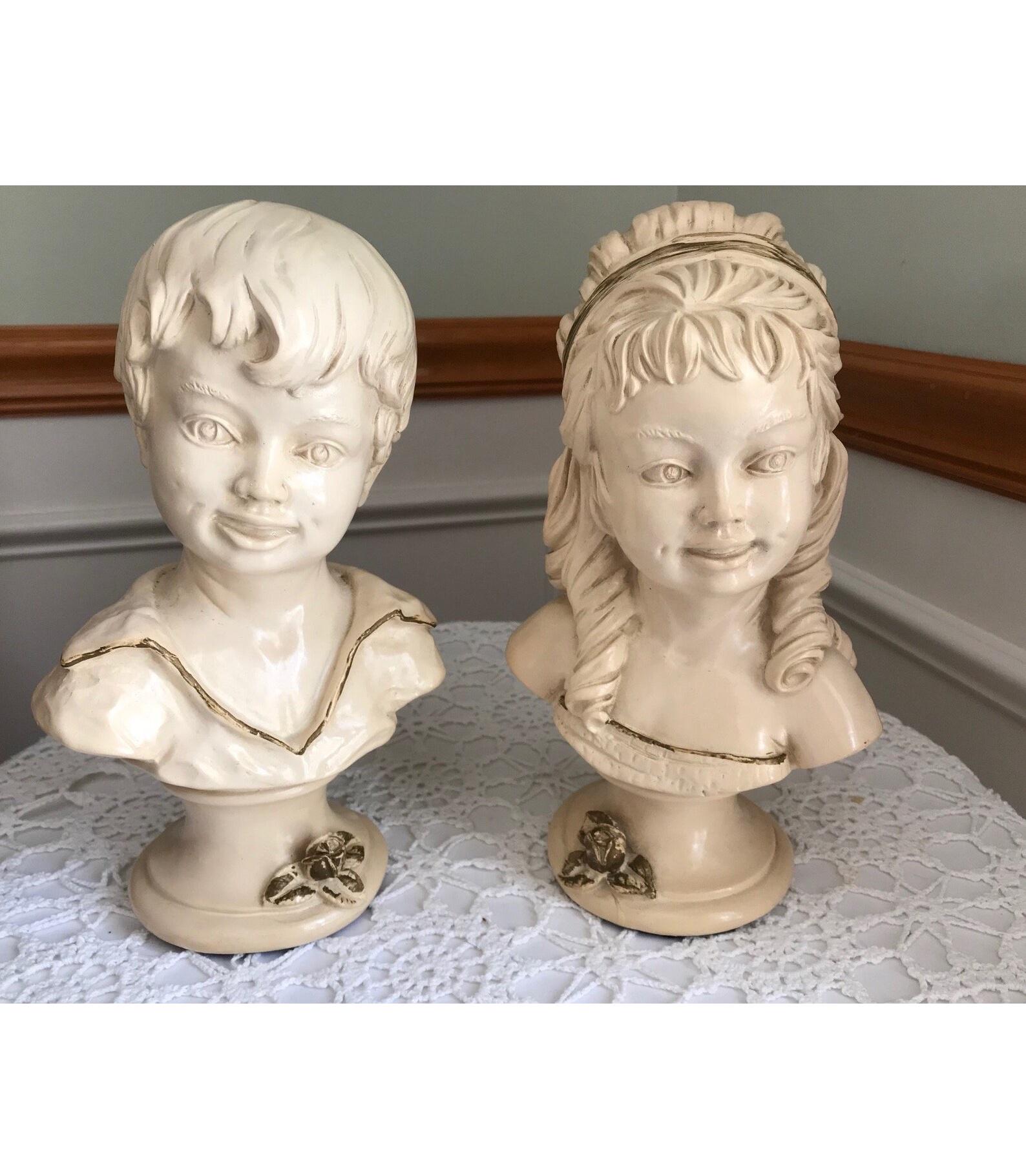 TWO Universal Statuary Corp Busts Girl and Boy 1962 S 745 G & S