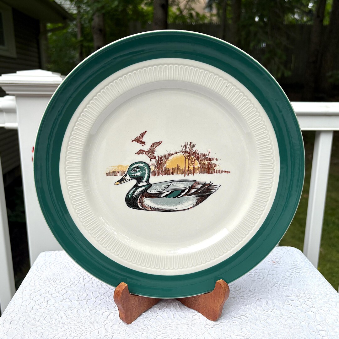 Syracuse China 11 1/4 Inch Dinner Plate Platter Green Rim Mallard