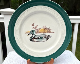 Syracuse China 11 1/4 Inch Dinner Plate Platter Green Rim Mallard