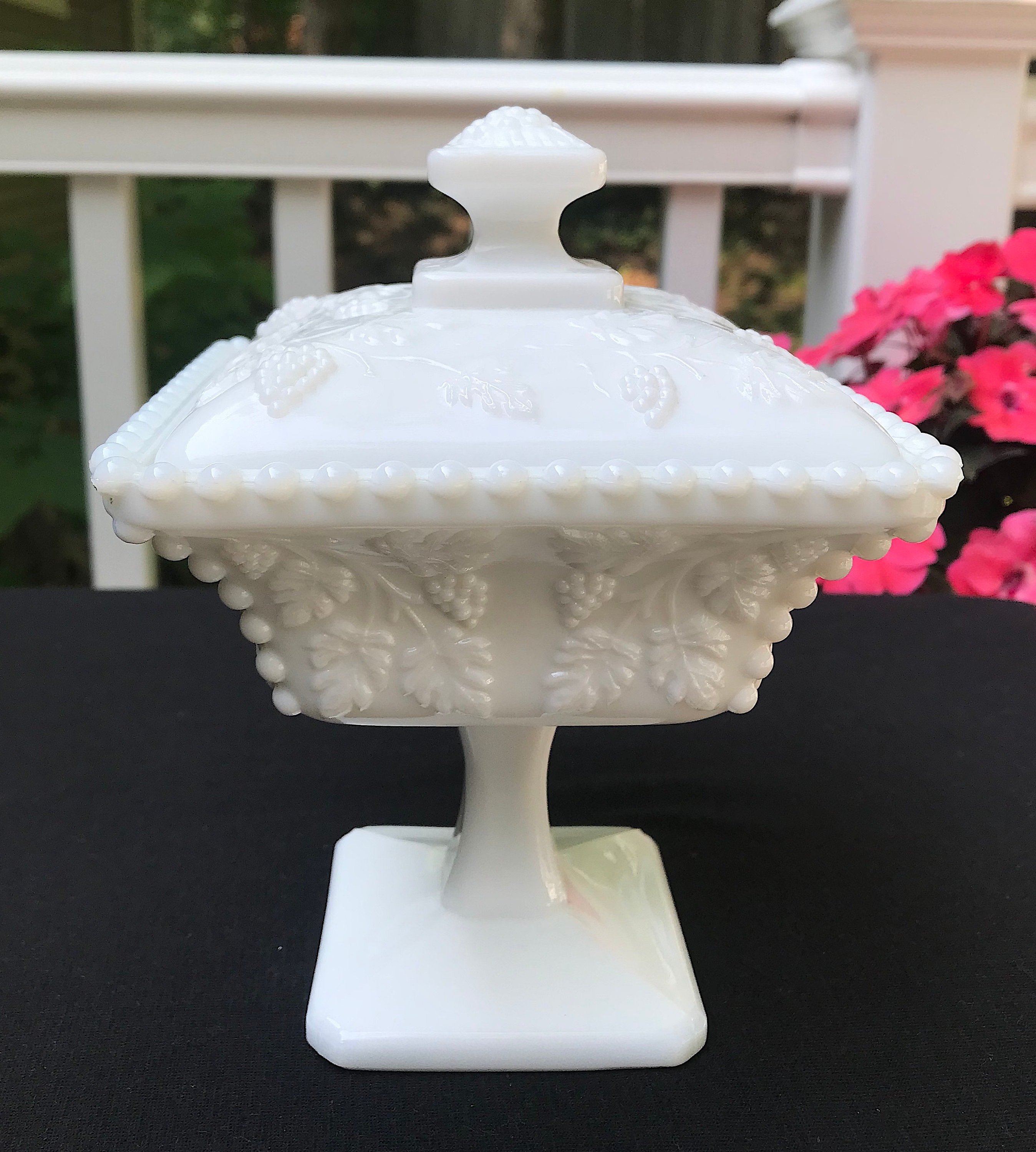 Westmoreland Beaded Paneled Grape Footed Pedestal Box Honey Candy