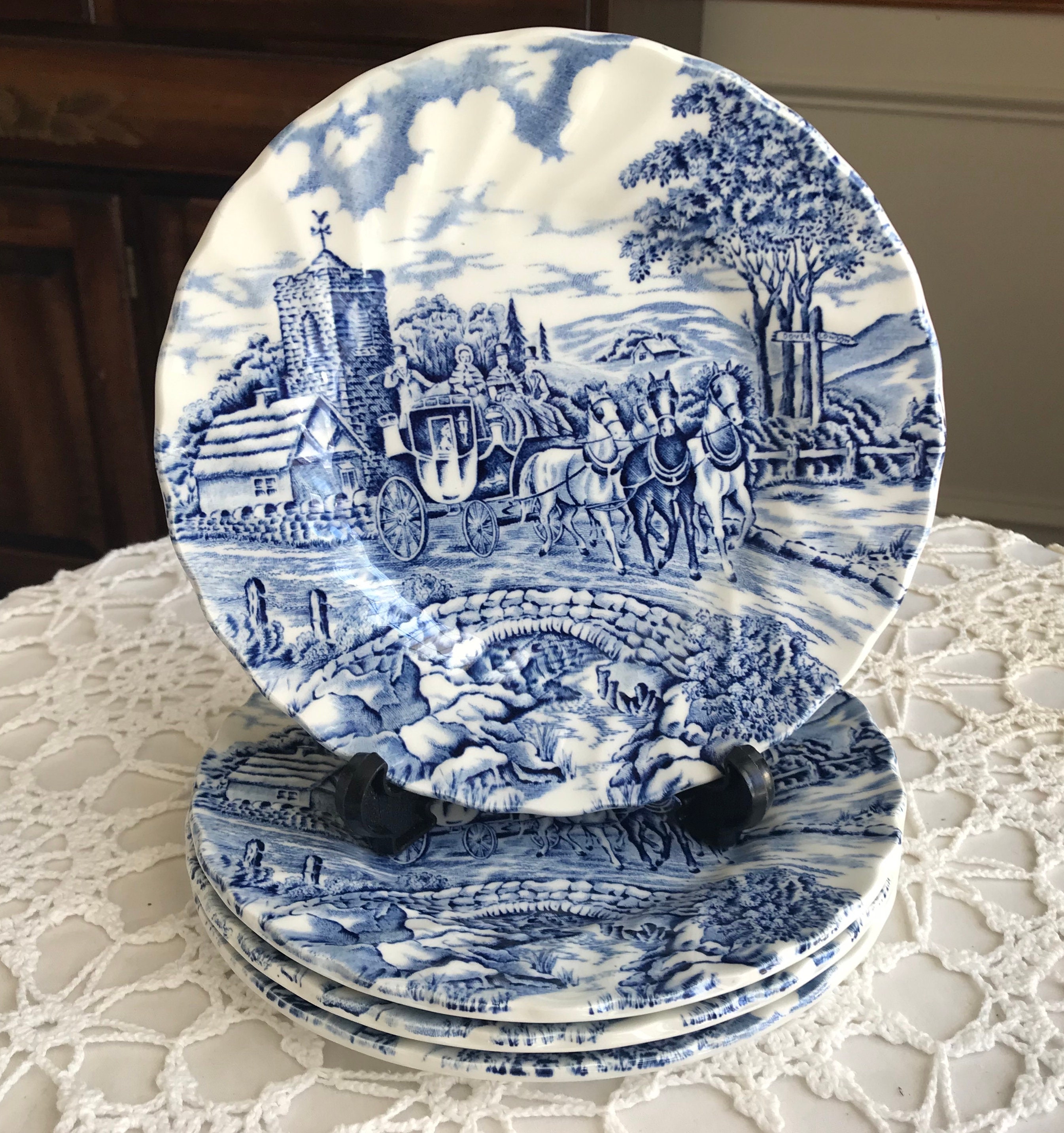 SET OF FOUR Vintage Myott Staffordshire Royal Mail Blue 6 3/4 