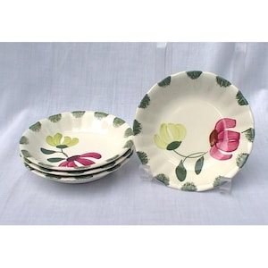 FYRA fina Linda Blue Ridge fruktsås dessert glasskålar Southern Potteries Pottery 5 1/2 tum kolonial form handmålade