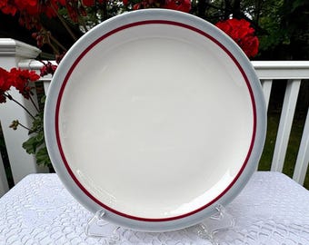 Platos llanos Wabash Railroad HIGHLAND Vintage Azul Gris Rojo Rayados 9 3/8 pulgadas Syracuse China Década de 1940 12 unidades disponibles