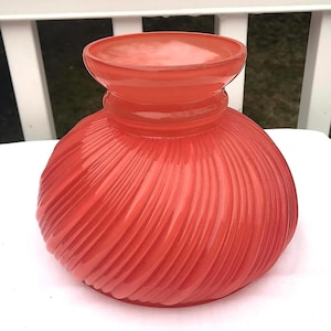 Vintage Peach  Glass Spiral Swirl Student Lamp Shade Globe  7&quot; Fitter