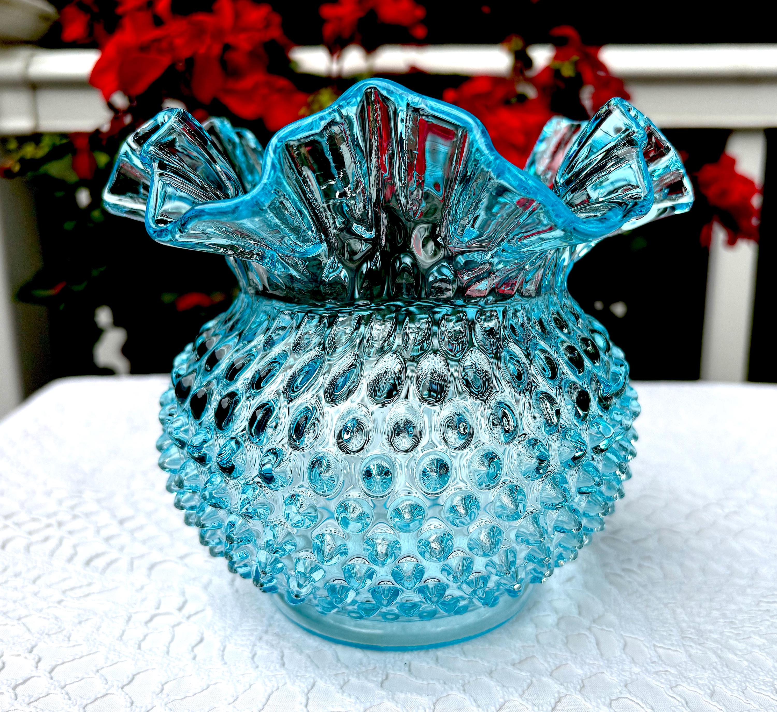 Fenton Art Glass Blue Hobnail Vase Rose Bowl - Etsy