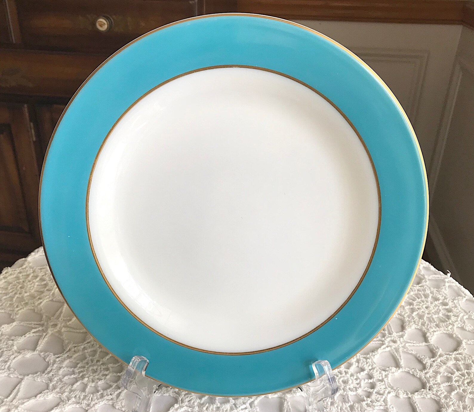 Pyrex Turquoise Band With Gold Trim 10 Dinner Plates SET Etsy