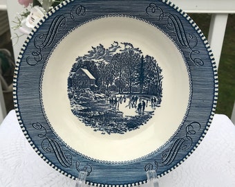 Currier & Ives Royal China Ciotole per zuppa con bordo da 8 1/4 "blu inizio inverno 4 disponibili