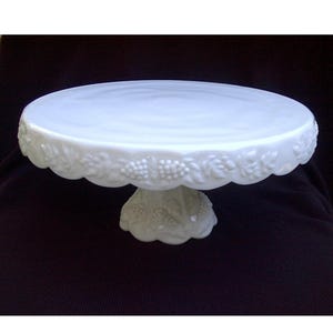 Westmoreland Milk Glass Paneled Grape 11&quot; Cake Stand Salver With Skirt