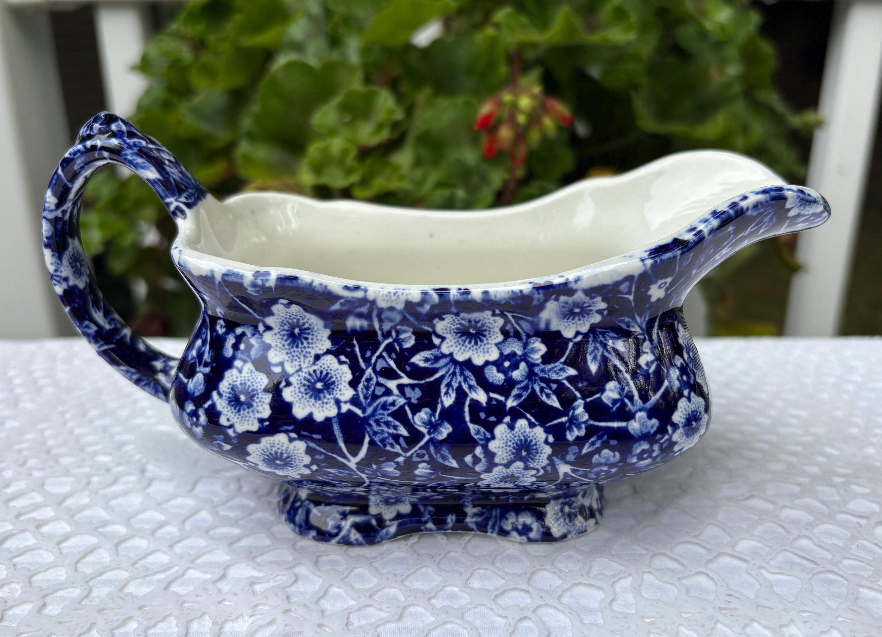 Calico Blue Gravy Boat Pitcher Burleigh Backstamp Staffordshire