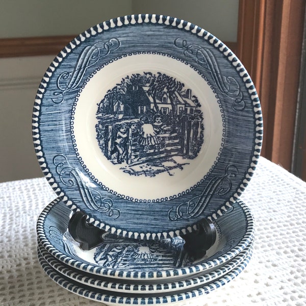 Currier And Ives Set of FOUR 5 1/2" Fruit Sauce Bowls Royal China Children At Gate