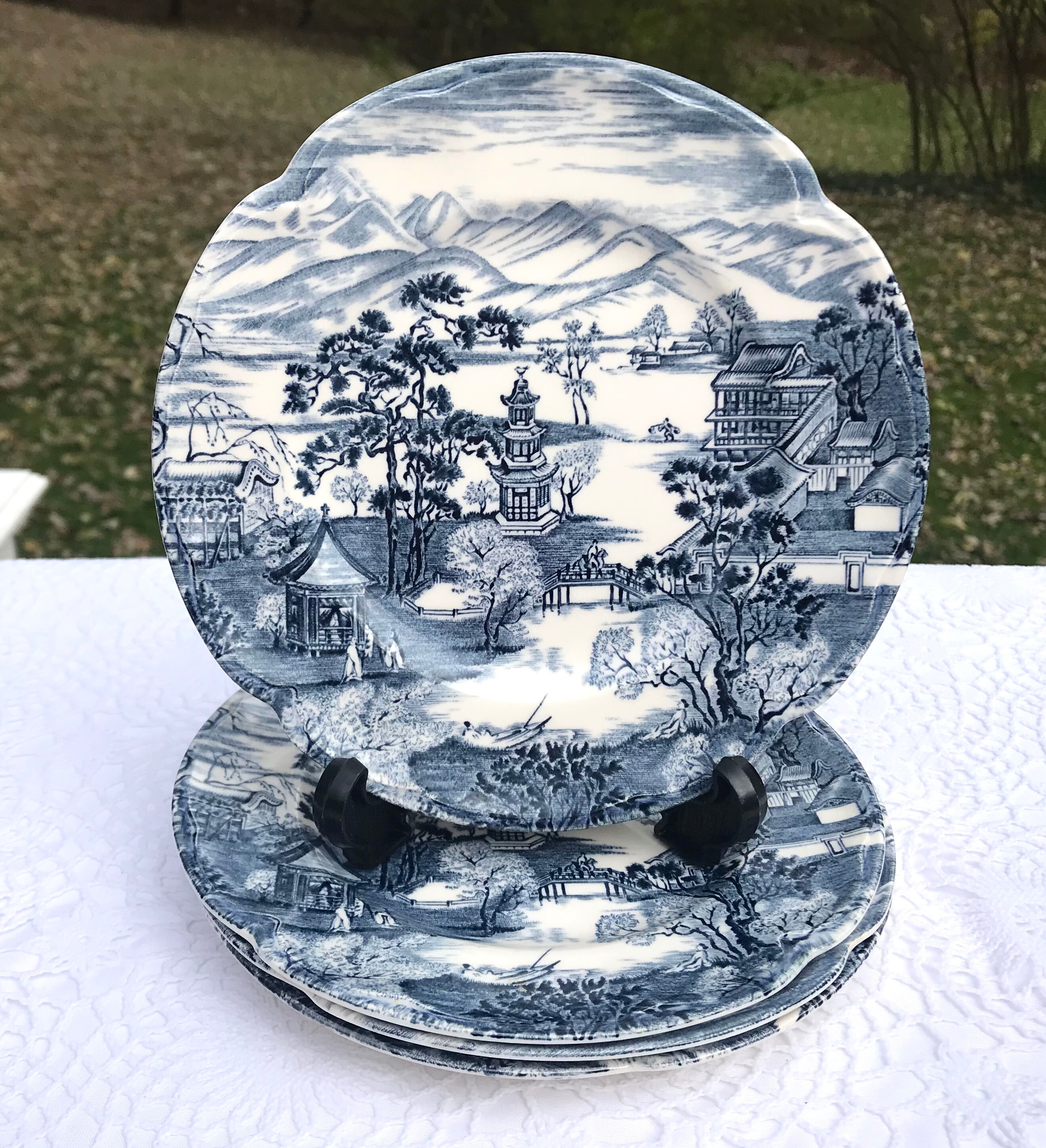 JOHNSON BRO.S 『jardiniere』　ディナープレート　4枚 Johnson Brothers Enchanted Garden Blue Set of FOUR 6 1/4