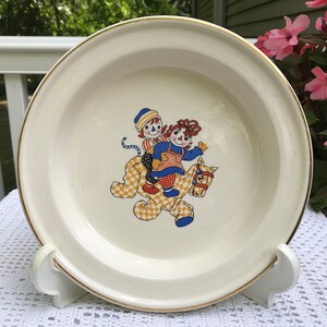 Assiette vintage Raggedy Ann Andy 8 3/4&quot; Crooksville 1941