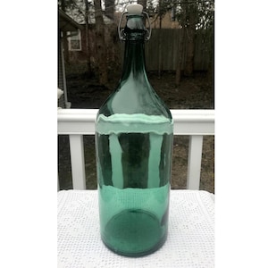 Rallo 16 1/2&quot; Bluish Green Vintage Glass Marsala Wine Bottle With Porcelain Stopper Italy