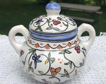 Hand Painted Sugar Bowl Ceramic Brazil Vintage