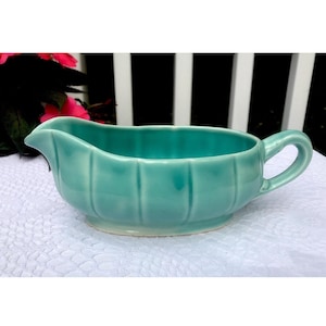 W S George Petalware Aqua Turquoise Gravy Boat Pitcher 1940s