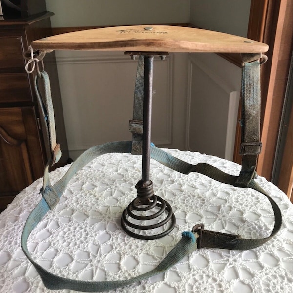 Antique Primitive Frisian Strap On Milking Stool Made In Holland