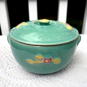 Coors Pottery Green Rosebud Small Individual Casserole And Lid RARE 1920s