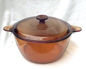 Pyrex Corning Amber Glass Quart 4.5 Liter Pot Kettle Dutch Oven Vision