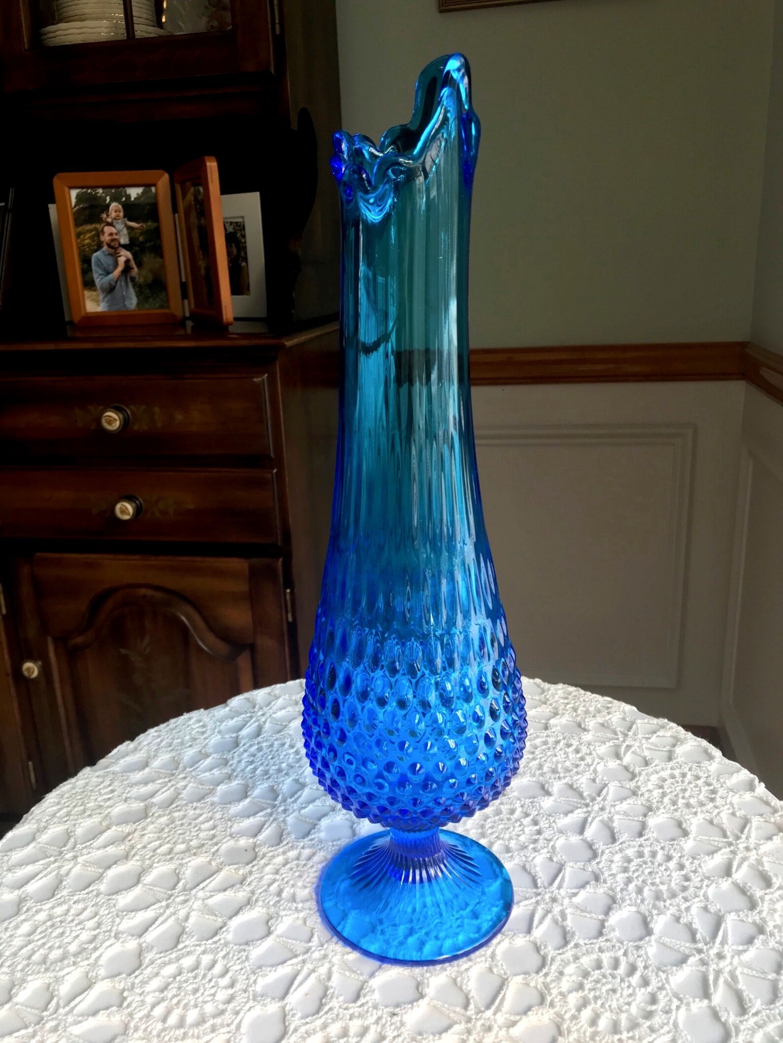 Fenton Colonial Blue Hobnail Tall Swung Vase 17 1960s Etsy