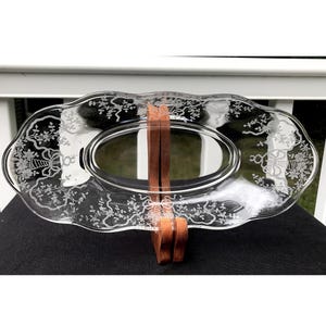 Fostoria Crystal Glass Etched Corsage 12 Inch Relish Pickle Celery Tray Dish Mid Century