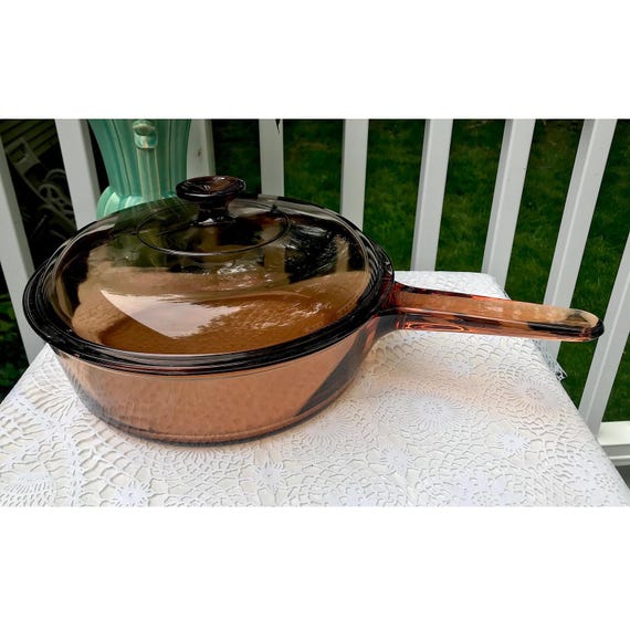 Corning Amber Brown Pyrex Vision France Frying Pan Pot Skillet and