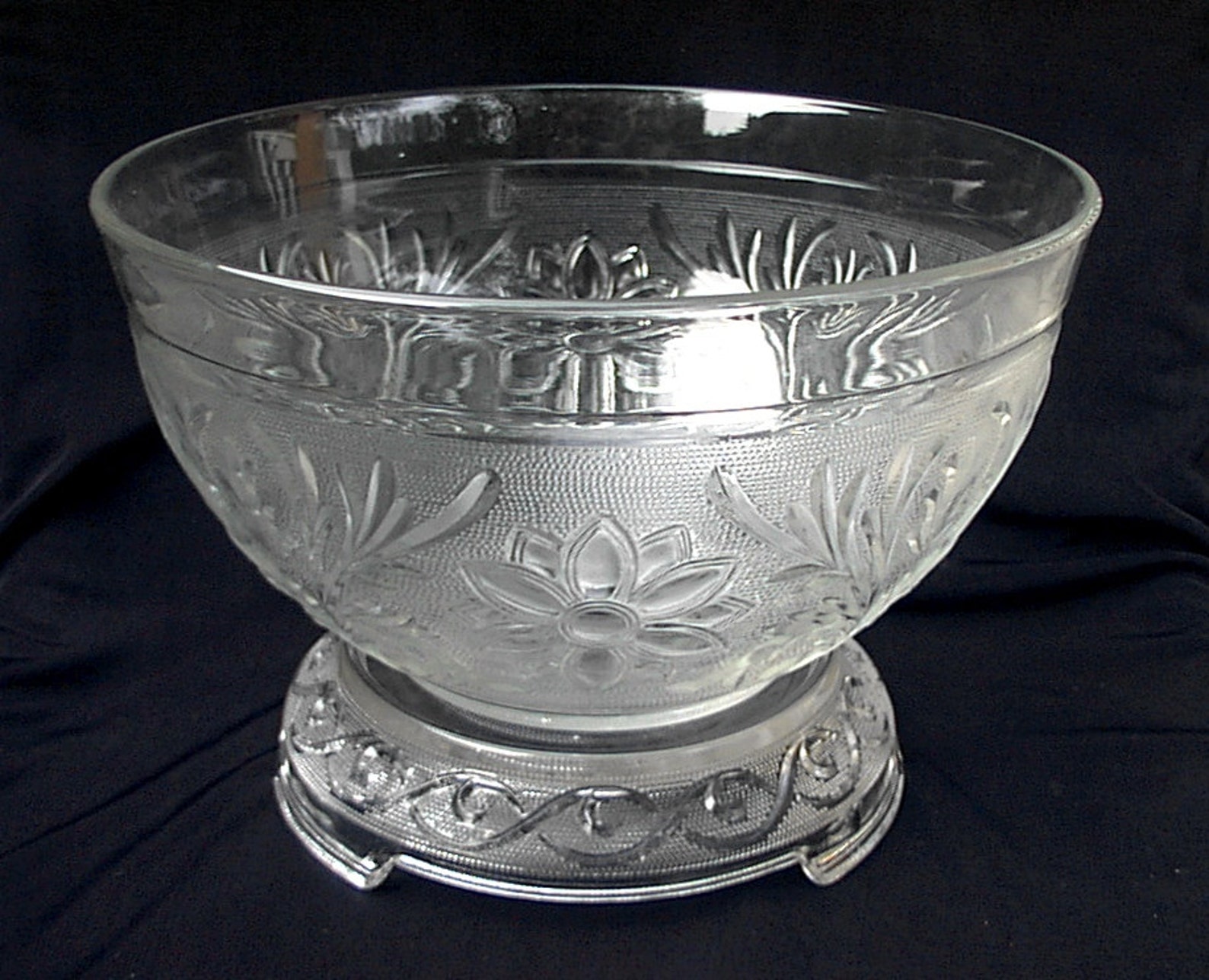 Anchor Hocking Crystal Sandwich Punch Bowl Base & 12 Cups Set Etsy