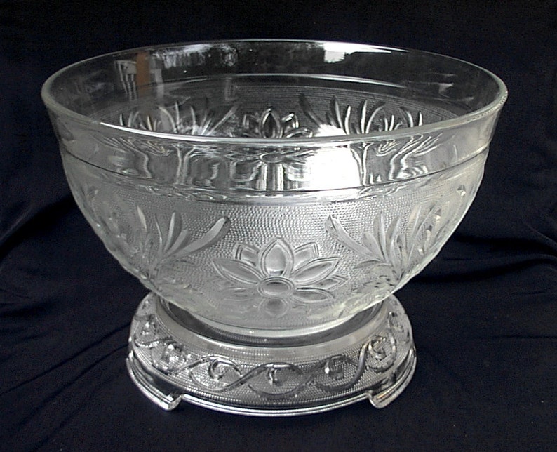 Anchor Hocking Crystal Sandwich Punch Bowl Base & 12 Cups Set Etsy