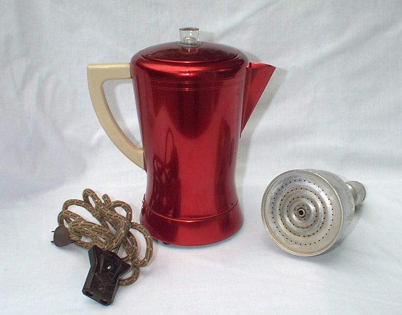 West Bend Flavo Matic Electric Coffee Percolator Pot Bakelite Handle Red 8 Cup