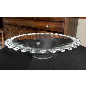 Heisey Lariat Floral Crystal 12 1/2&quot; Bowl 1940s - 1957 Mid Century Lace Edge