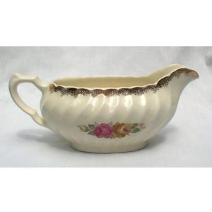 Vintage Quban Royal China Sauciere Krug Gold Rosa Gelb Blumen