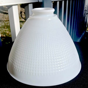 Mid Century Corning Milk Glass Waffle Pendant Lamp Shade Globe Torchiere