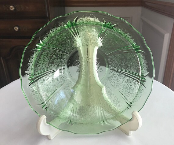 Green Depression Cherry Blossom 8 1/2 Round Serving | Etsy