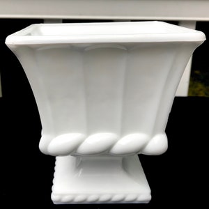 Vintage Milk Glass Square Pedestal Urn Flower Pot