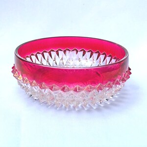Indiana Glass Diamond Point Red Ruby Flashed 5 Inch Bowl 1970s