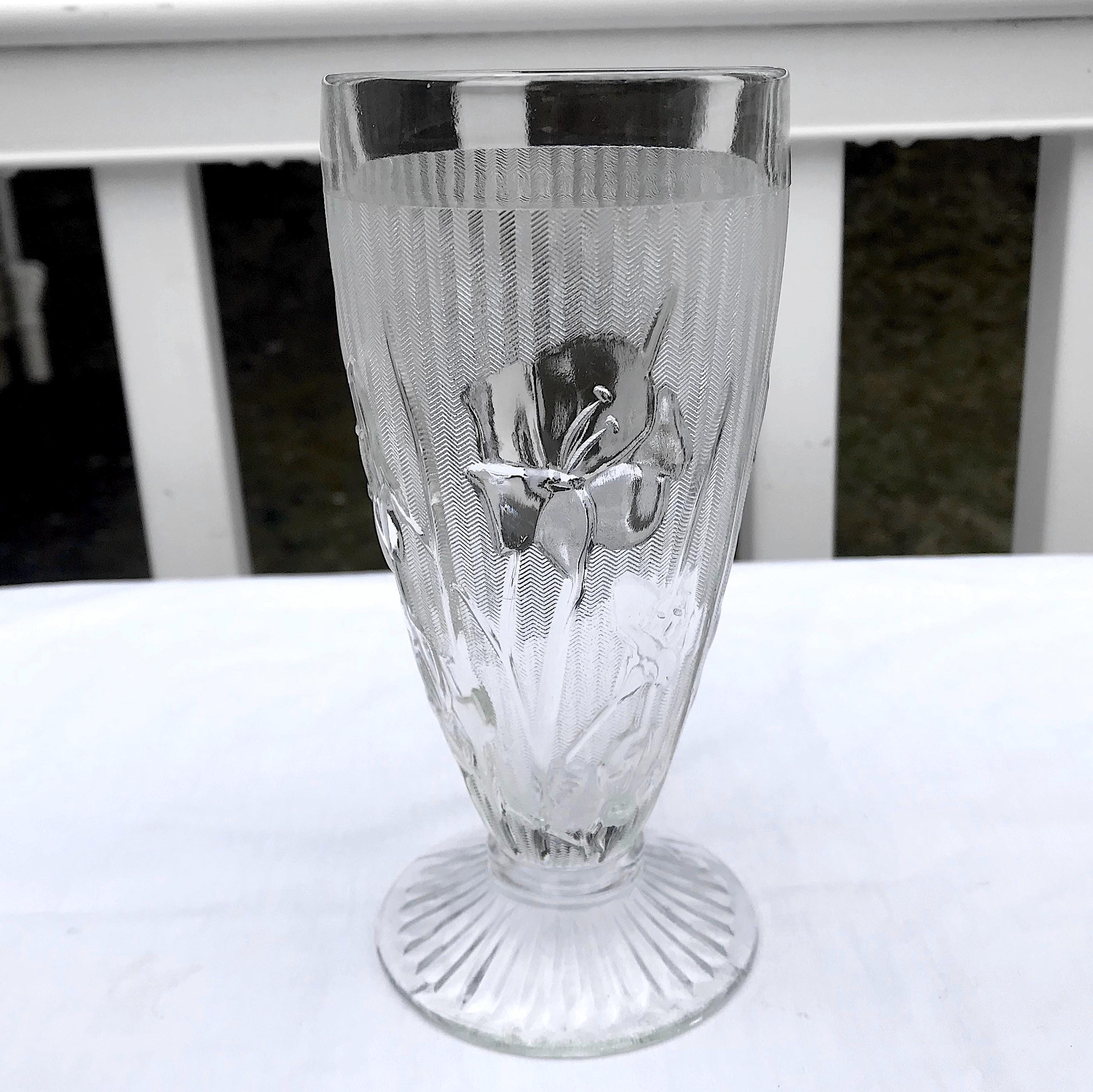 SET OF FOUR Iris and Herringbone 6 1/2 Inch Footed Tumblers
