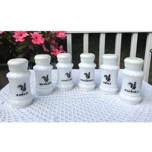 Hazel Atlas Spice Shakers Black Rooster Milk Glass