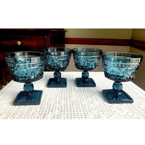 Set of FOUR Park Lane Parklane Colonial Blue Sherbets Ice Cream Dessert Glasses Dishes Footed Indiana Colony Glass