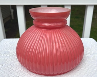 Globo de lámpara de vidrio rosa salmón vintage para estudiantes, pantalla acanalada de 7"