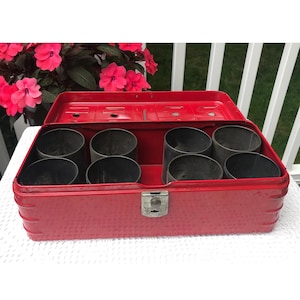 Vintage Climax Red Metal Coin Savings Bank Carnival Ticket Money Budget Box Rare