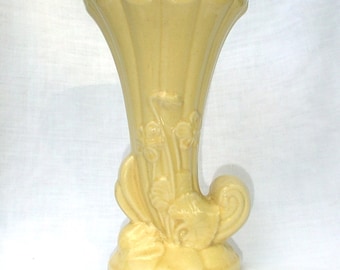 Shawnee Pottery Vase Yellow 10" Violet Flower Cornucopia Old Ivory Rare