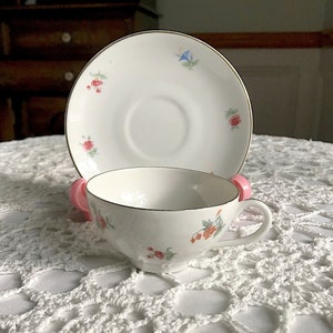 Vintage Bavaria Demitasse Cup And Saucer US Zone Germany Flowers Gold Trim