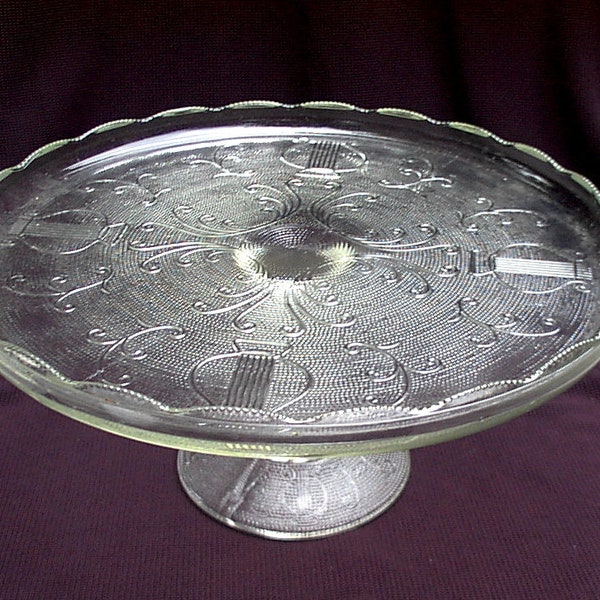 Jeannette Glass Harp Cake Dessert Stand Plate Depression