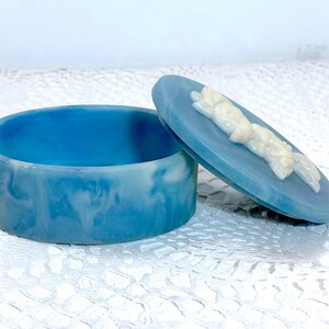 Vintage Minnie Mouse Soapstone Incolay Stone Blue Trinket Ring Box image 3