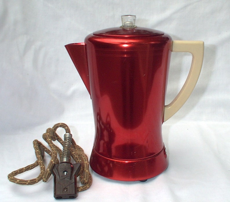 West Bend Flavo Matic Electric Coffee Percolator Pot Bakelite Handle Red 8 Cup