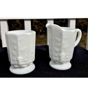Creamer And Sugar Bowl Westmoreland  Milk Glass PANELED GRAPE 1881