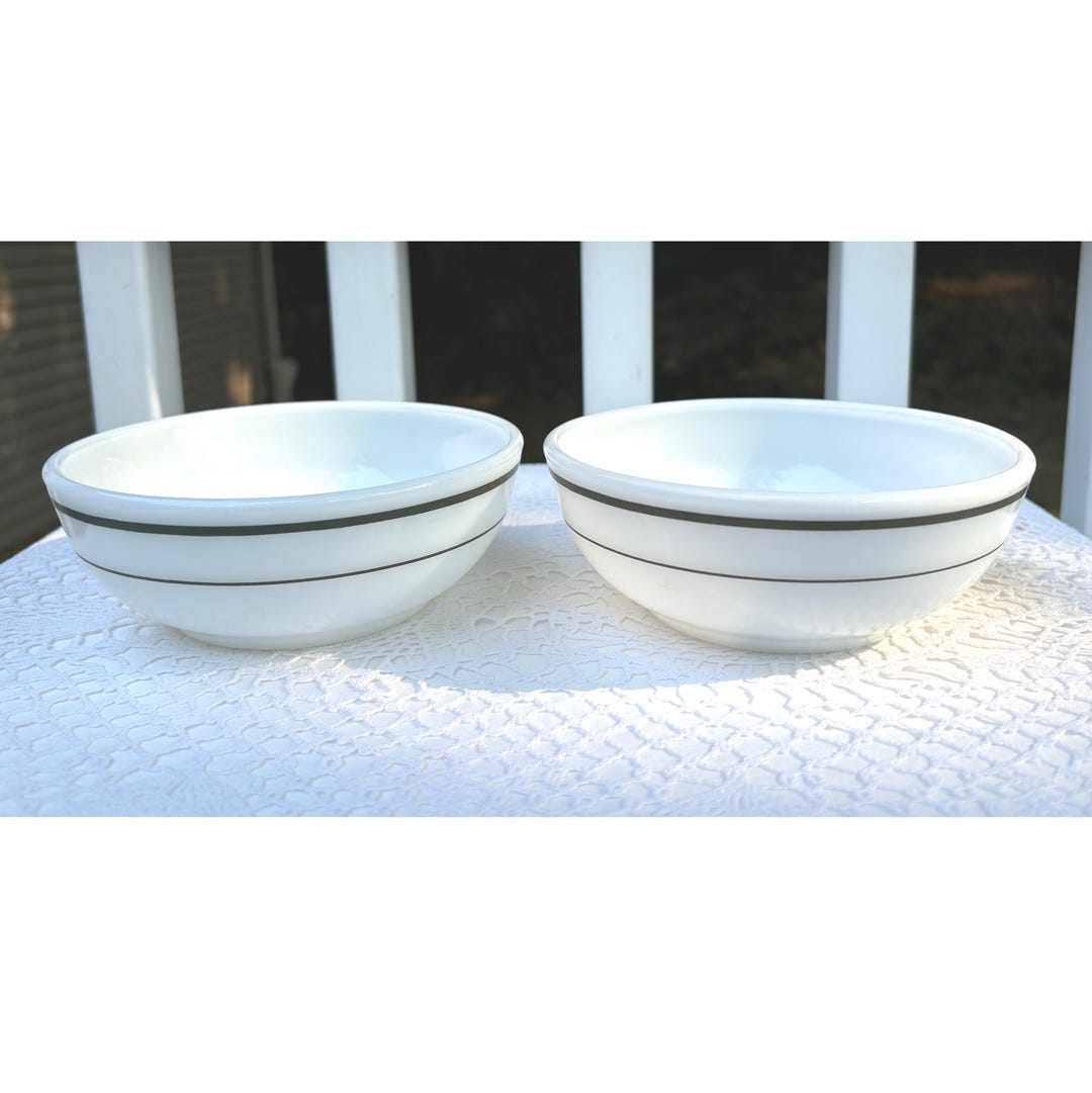 Pyrex Corning Green Stripes Decor SET OF TWO Oatmeal Cereal Bowls ...