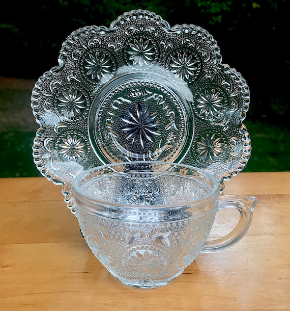 Concord Clear Crystal Cup and Saucer Sets American Brockway Glass
